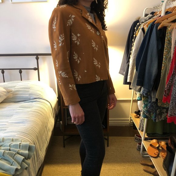 Vintage Linda Bertozzi Wool Floral Camel Jacket - Picture 5 of 11